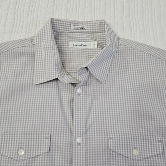 Calvin Klein Two Pocket Shirt Men's L Grey & White Checked Short Sleeve EUC LN - Picture 4 of 14